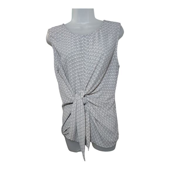 Banana Republic Wom LG Sleeveless Blouse Tie Front Geometric Abstract Office EUC - Picture 1 of 11